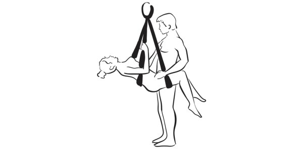 Couple practicing sex position bridge variation for easier hanging sensation