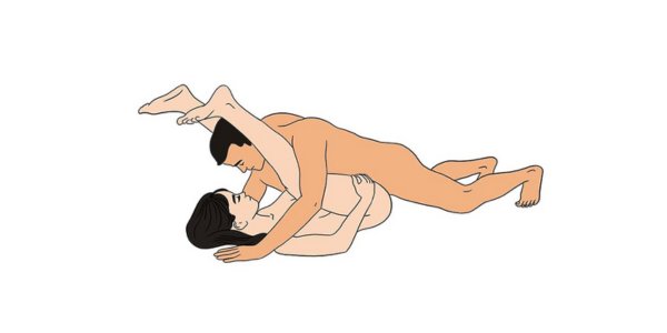 Spread Eagle variation of the Anvil Sex Position showing open, deep penetration posture