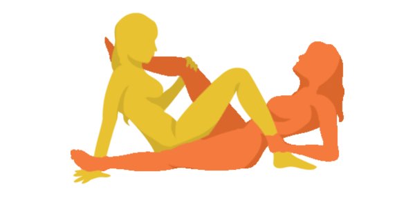 Classic scissoring position showing how to have a lesbian sex with interlocked legs for mutual pleasure